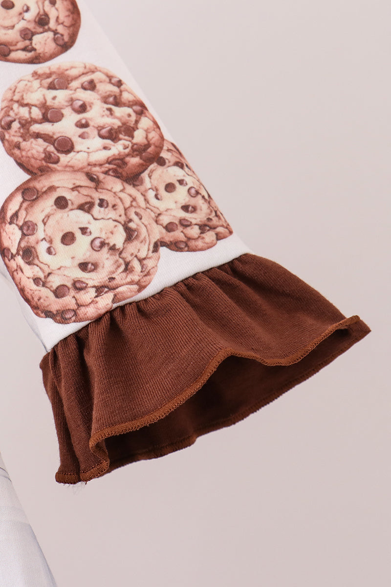 Brown Milk Cookie Print Ruffle Dress