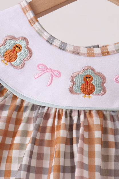 Khaki Turkey Bow Embroidery Pants Set