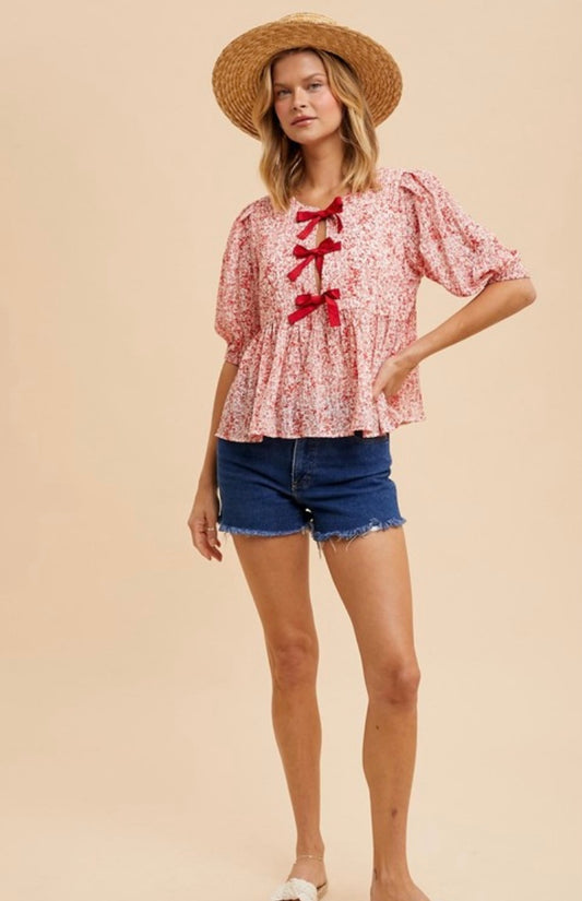 Bow Accent Floral Top