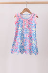 Watercolor floral ruffle scalloped dress