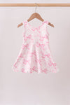 Pink Performance Bow Print Scalloped Dress