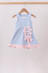 Blue Performance Bow Sash Scalloped Dress