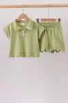 Sage scalloped zipper shorts set