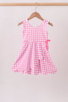 Pink Performance Gingham Bow Scalloped Dress