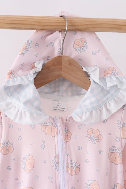 Pink pumpkin print ruffle coat