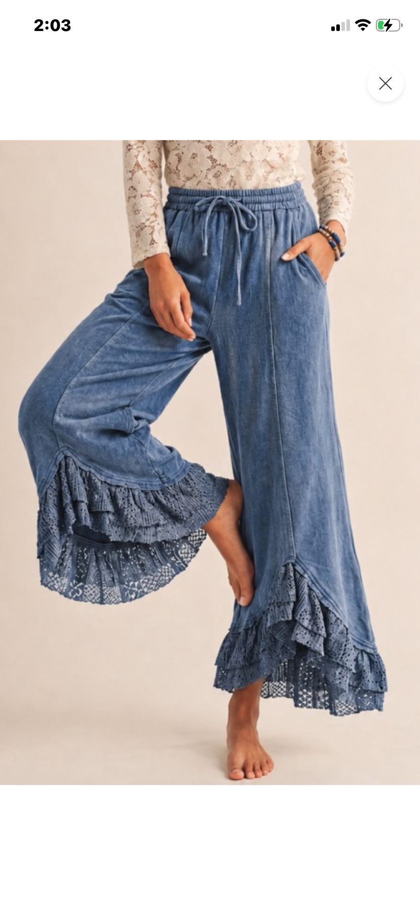 ROMANTIC LACE MINERAL WASH WHISPER WIDE LEG PANTS