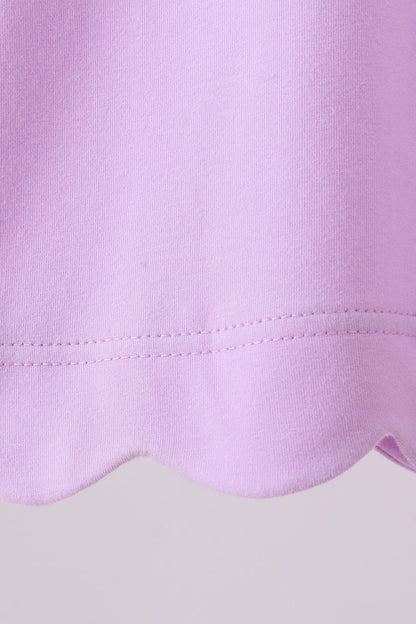 Purple flutter sleeve scalloped top