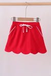 Red scallop hem bow skort