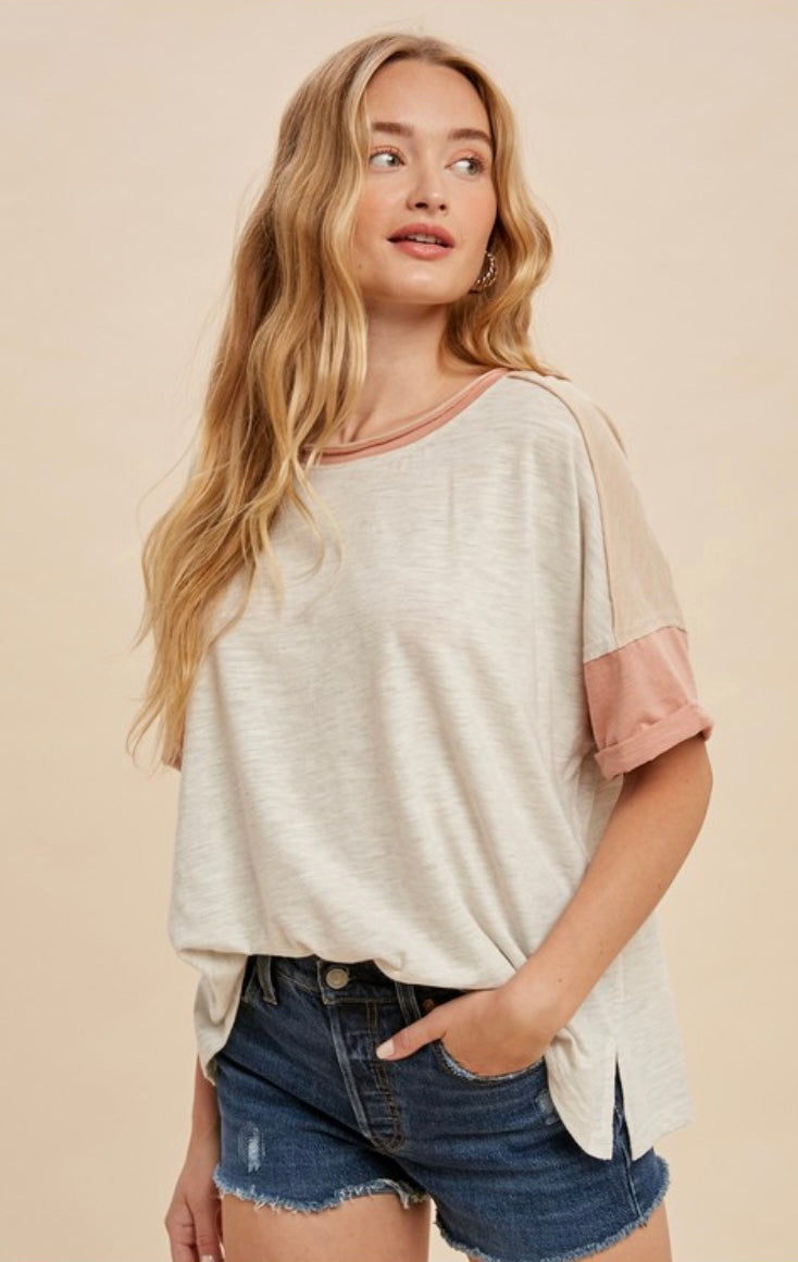 Garment Wash Color Block Tee