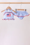 Blue flag applique gingham ruffle 2pc swimsuit