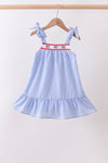 Blue flag embroidery ruffle dress