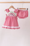 Red watermelon ruffle gingham bloomer set