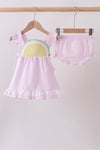 Pink lemon ruffle gingham bloomer set