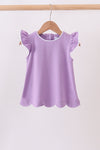 Dark purple flutter sleeve scalloped top