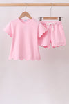 Pink Scalloped Shorts Set