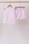 Pink Seersucker Stripe Scalloped Shorts Set