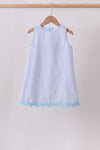 Blue Seersucker Stripe Scalloped Dress