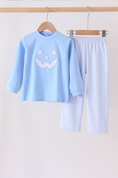 Blue Jack-O-Lantern applique pants set
