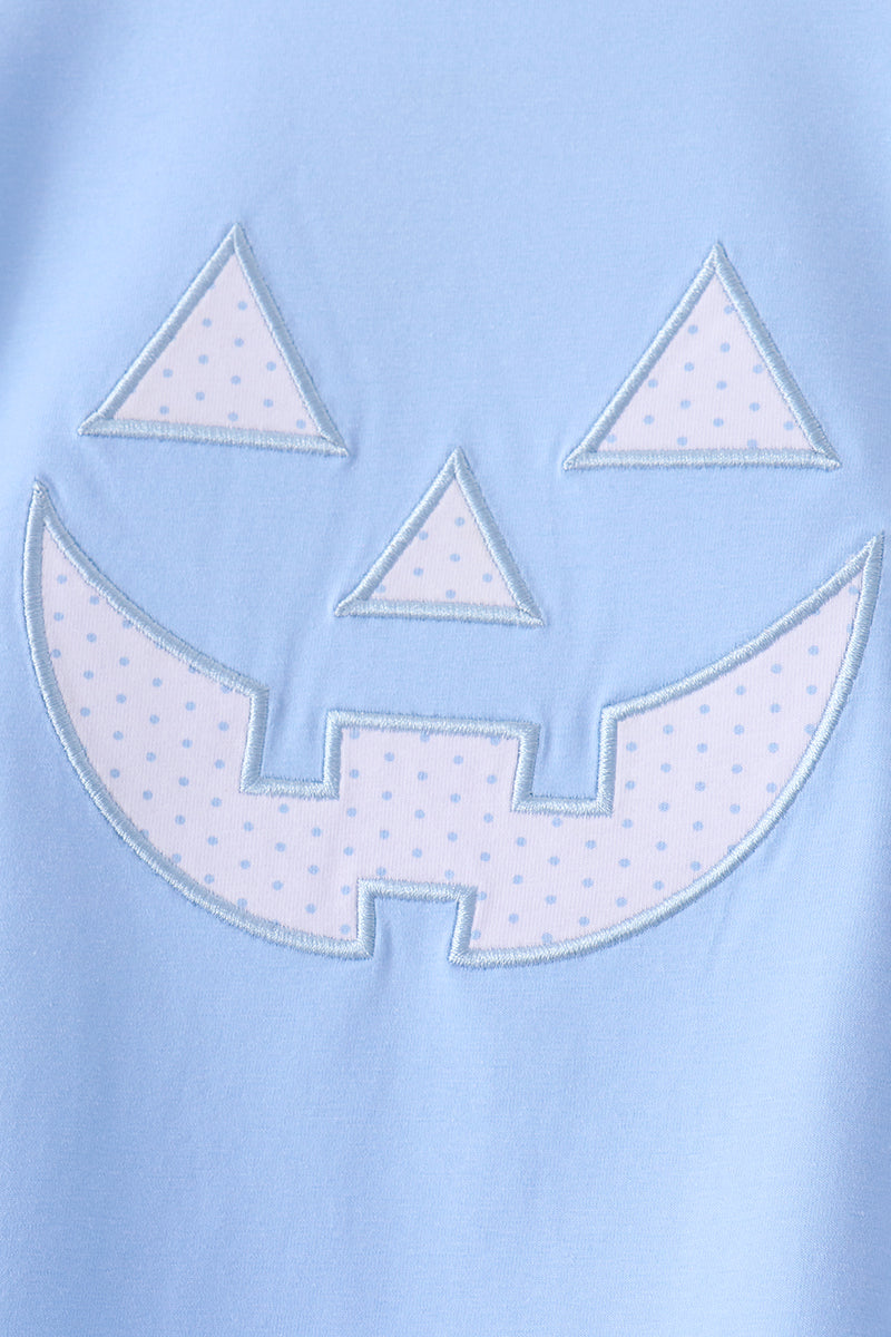 Blue Jack-O-Lantern applique pants set