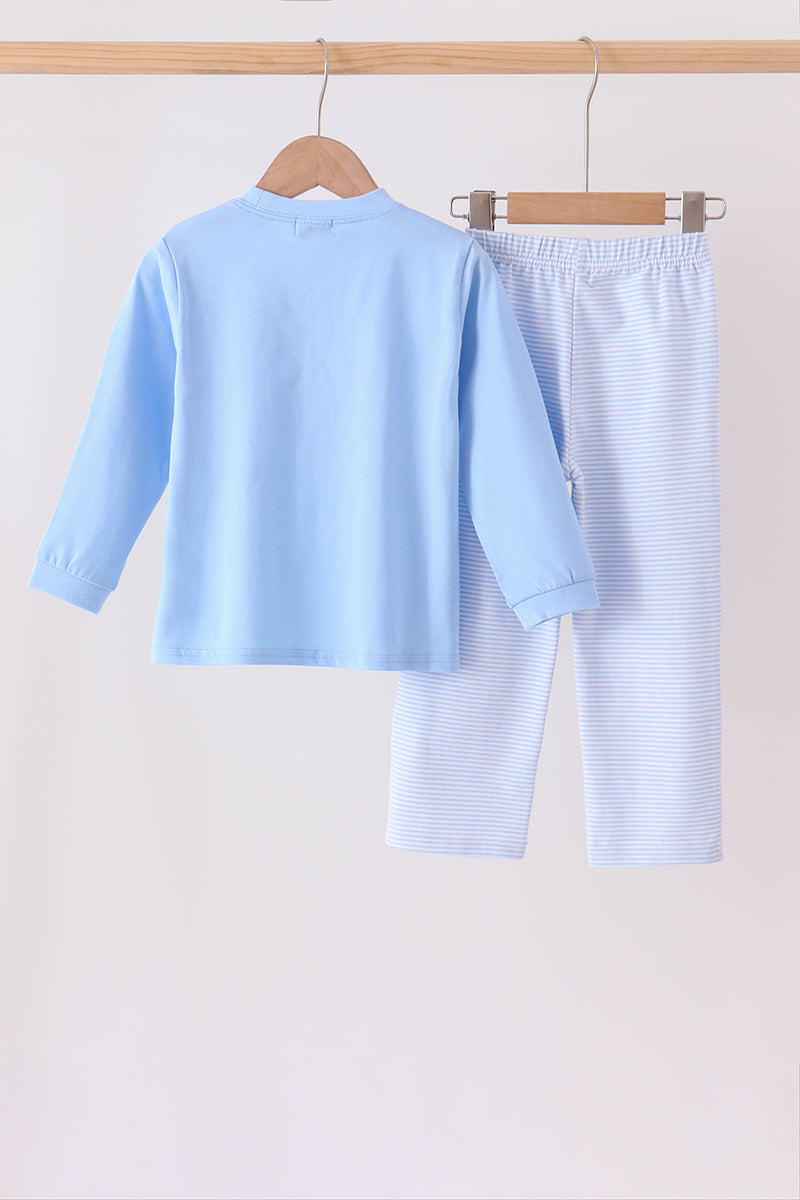 Blue Jack-O-Lantern applique pants set