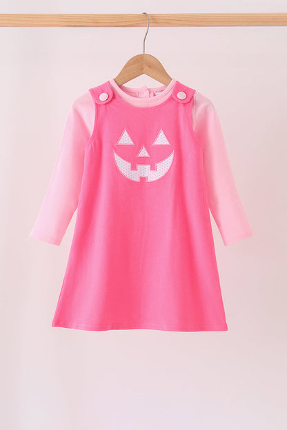 Pink Jack-O-Lantern applique 2pc dress set
