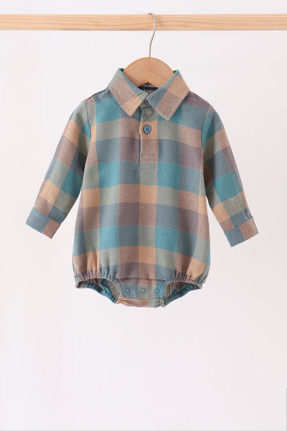 Teal Plaid Button Down Bubble