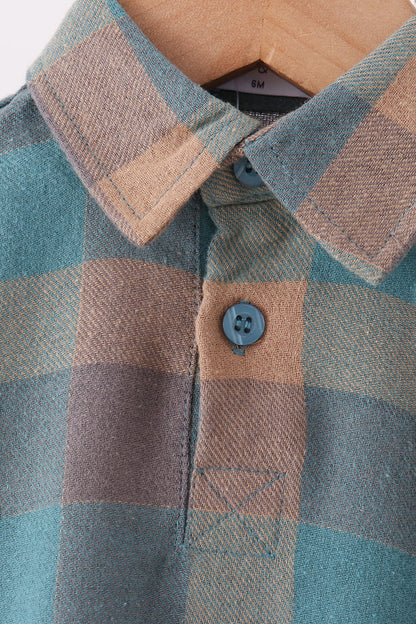 Teal Plaid Button Down Bubble