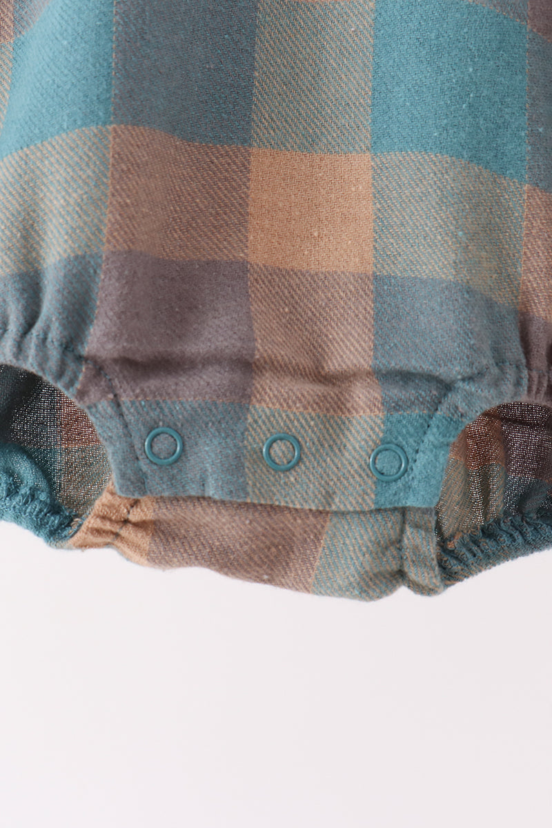 Teal Plaid Button Down Bubble