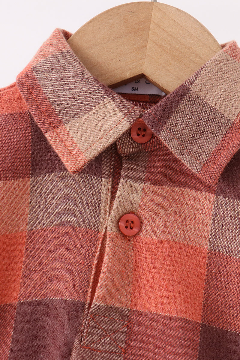 Rust Plaid Button Down Bubble