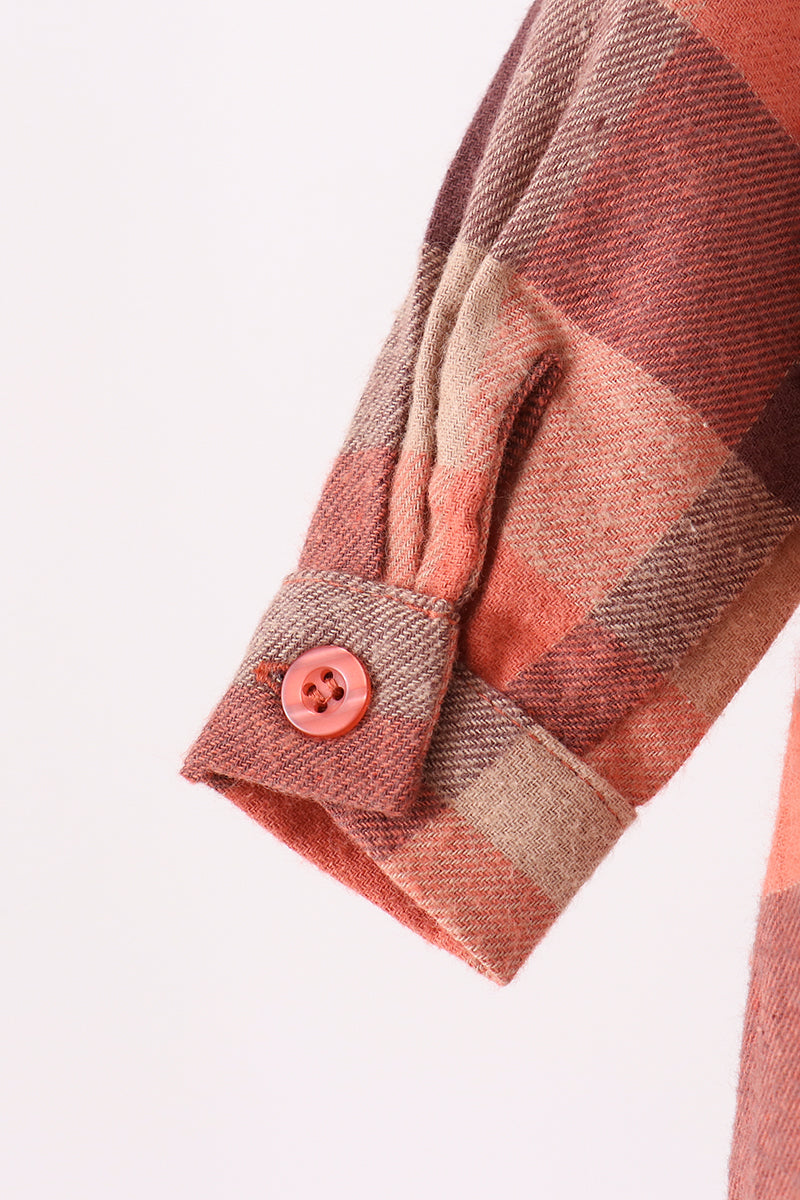 Rust Plaid Button Down Bubble