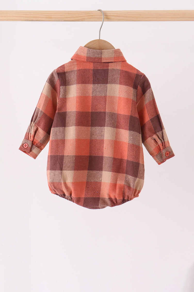 Rust Plaid Button Down Bubble