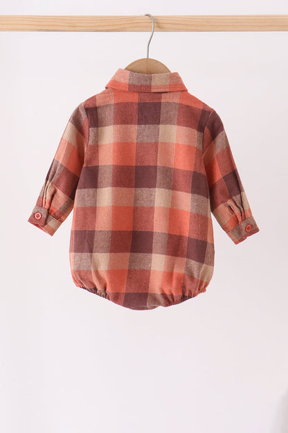 Rust Plaid Button Down Bubble