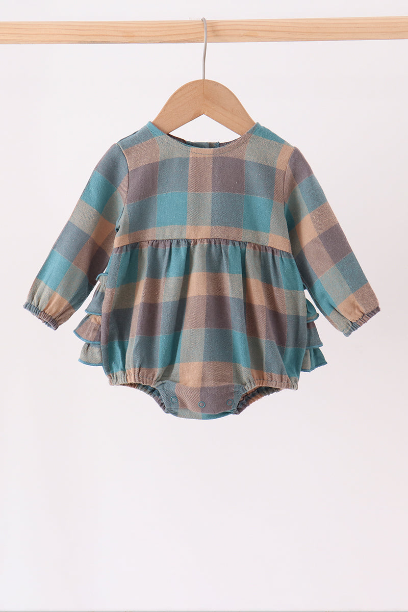 Teal Plaid Ruffle Bubble