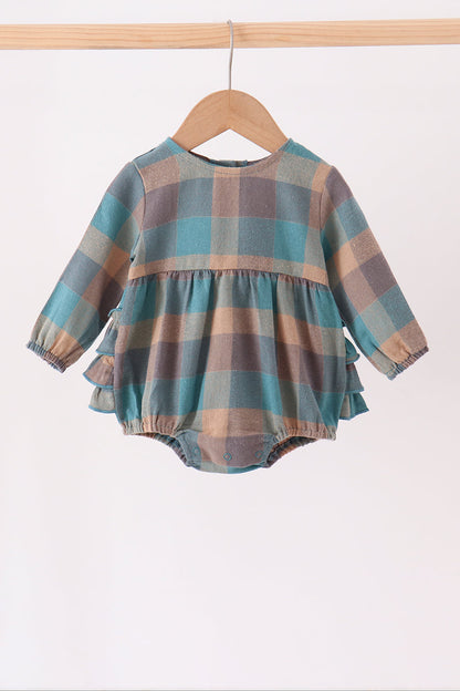 Teal Plaid Ruffle Bubble
