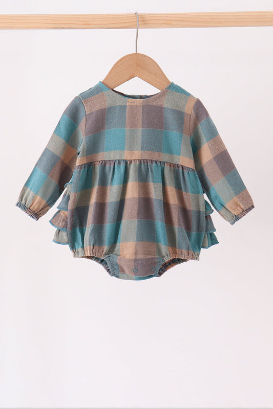 Teal Plaid Ruffle Bubble