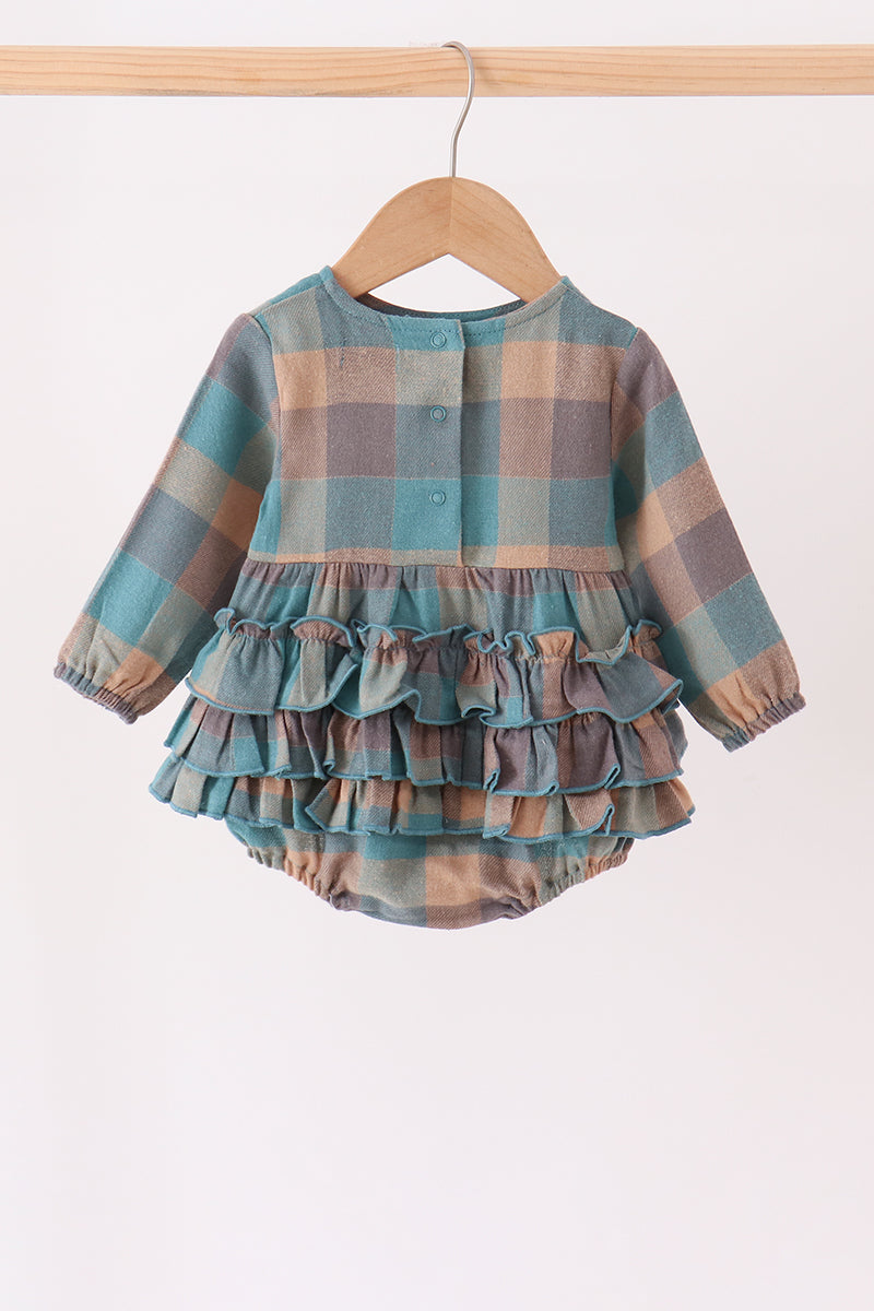 Teal Plaid Ruffle Bubble