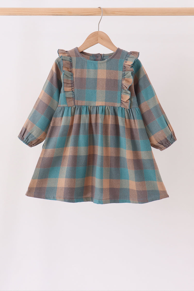 Teal Plaid Ruffle Dress