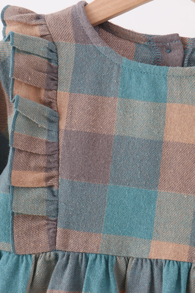 Teal Plaid Ruffle Dress