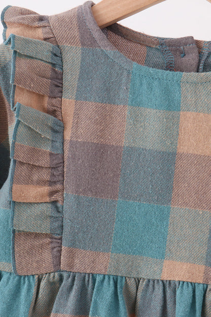 Teal Plaid Ruffle Dress
