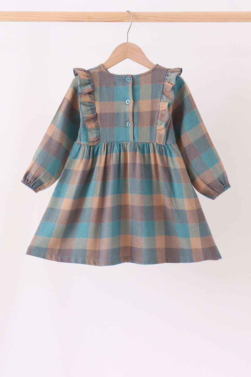 Teal Plaid Ruffle Dress