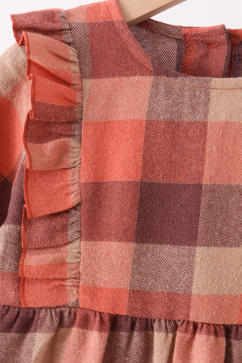 Rust Plaid Ruffle Dress