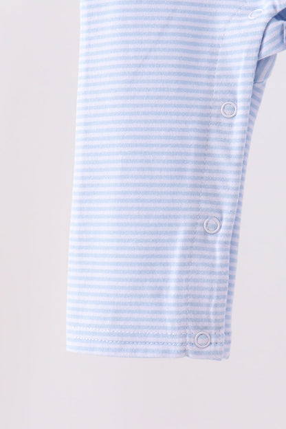 Blue turkey embroidery stripe romper