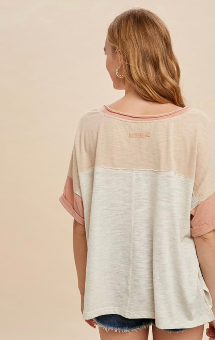 Garment Wash Color Block Tee