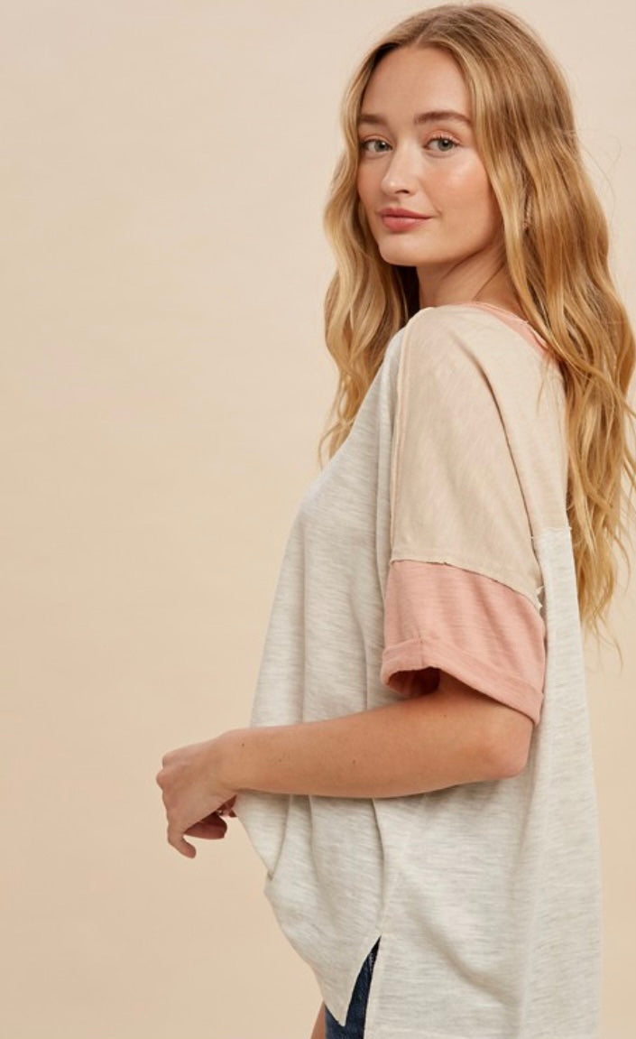 Garment Wash Color Block Tee