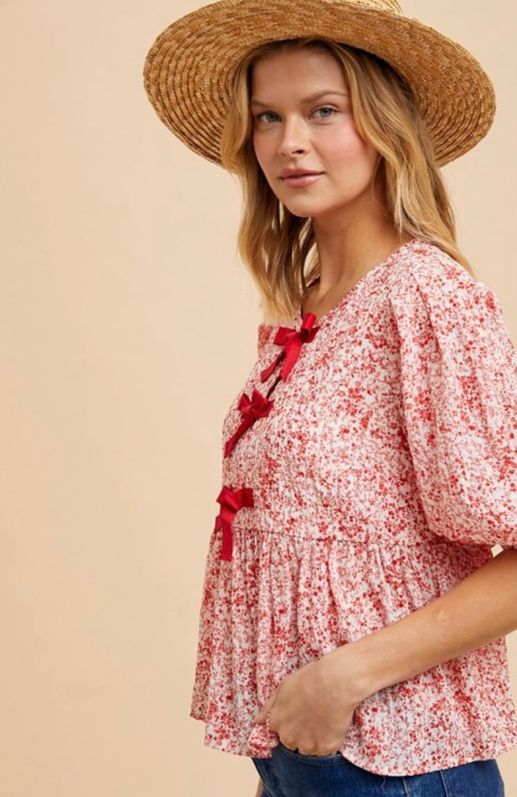 Bow Accent Floral Top