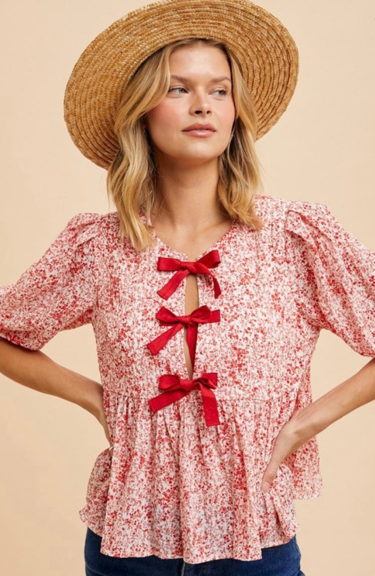 Bow Accent Floral Top