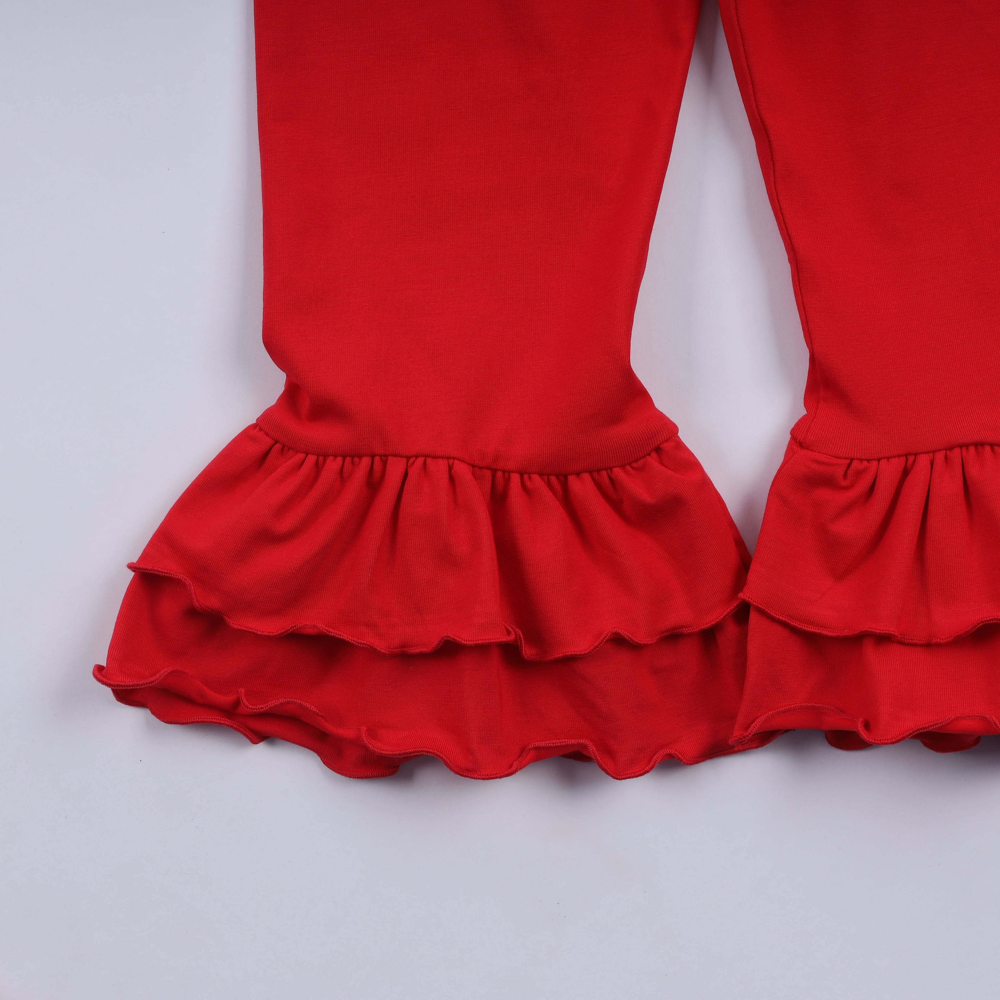 Red gingerbread hand smocked ruffle pants set