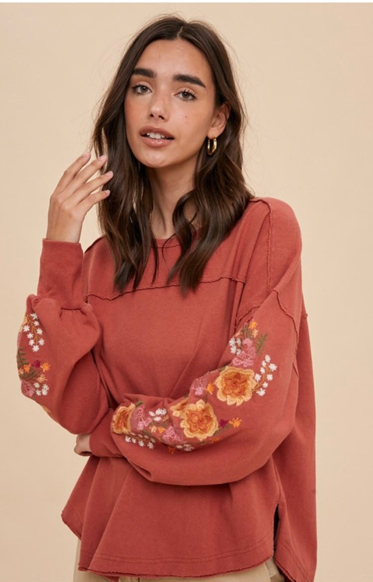 Embroidered Sleeve Sweatshirt