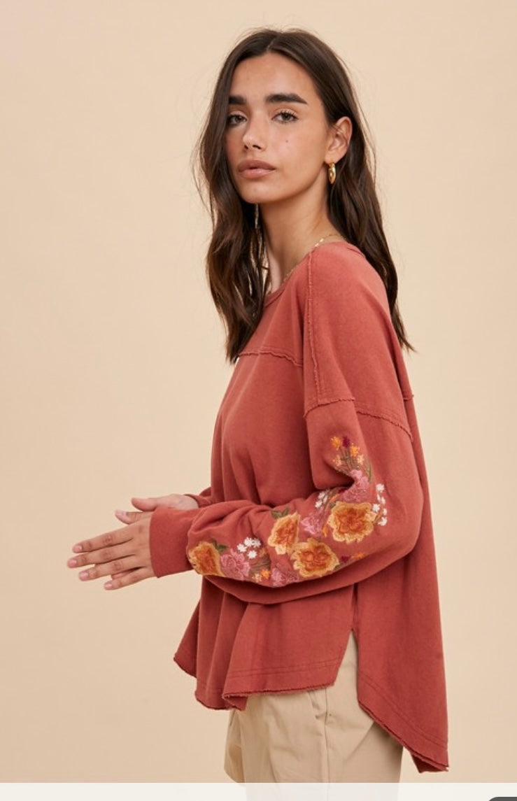Embroidered Sleeve Sweatshirt