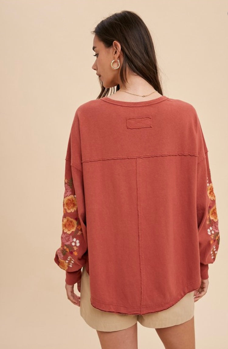 Embroidered Sleeve Sweatshirt